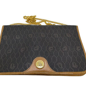 Dior Honeycomb Flap Brown Coated Canvas Leather Shoulder Bag